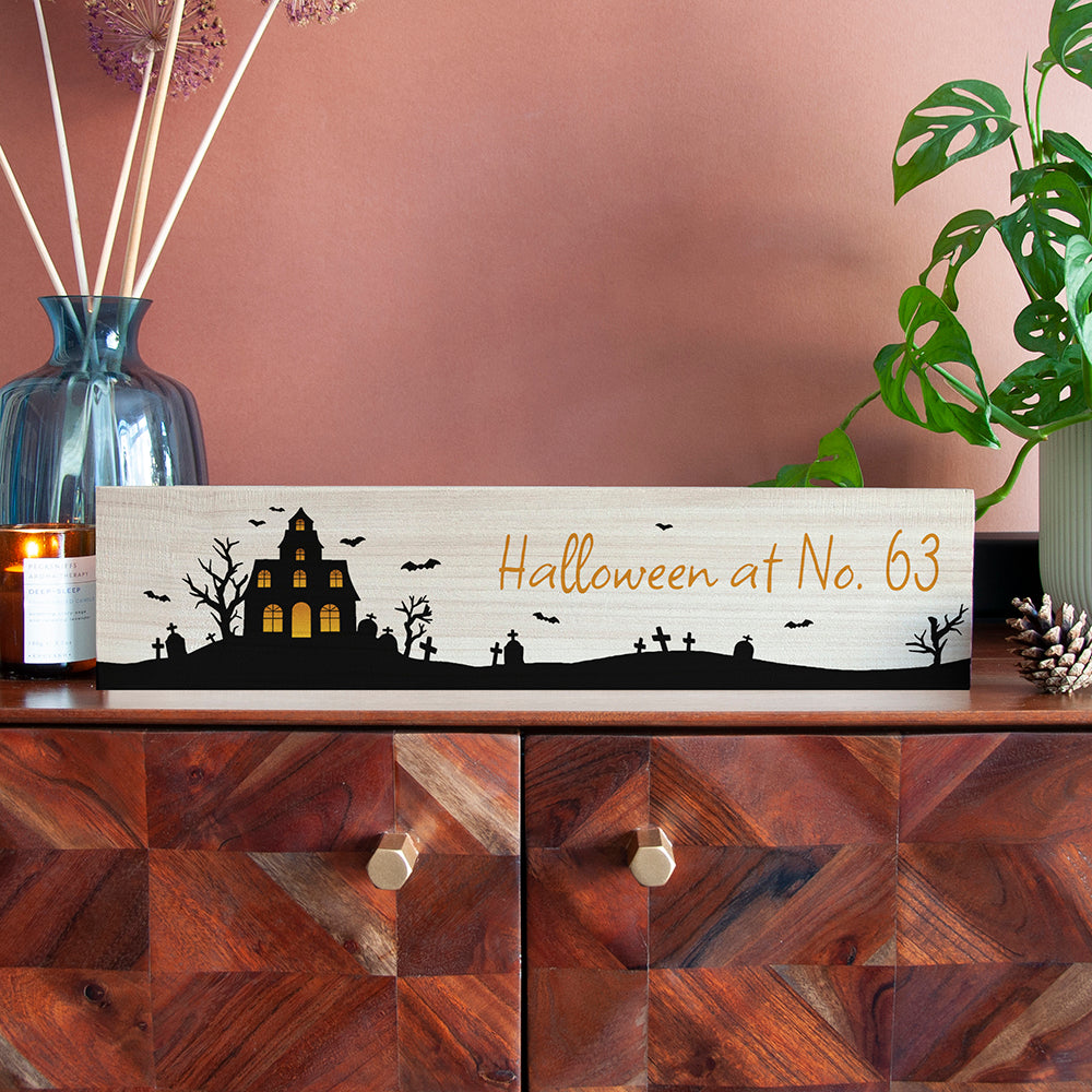 Personalised Personalised Halloween at Number House Mantle Sign