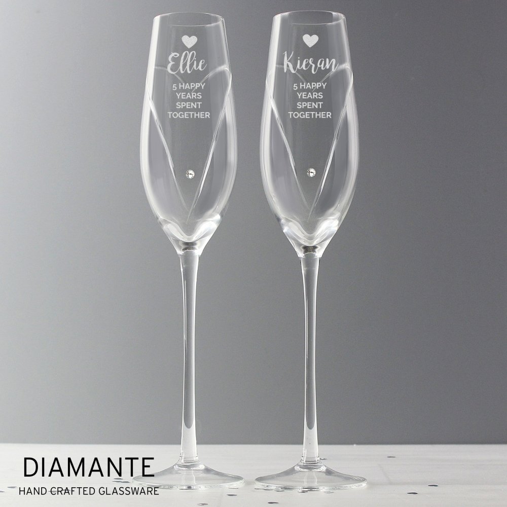 Personalised Hand Cut Heart Celebration Pair Of Flutes With Gift Box