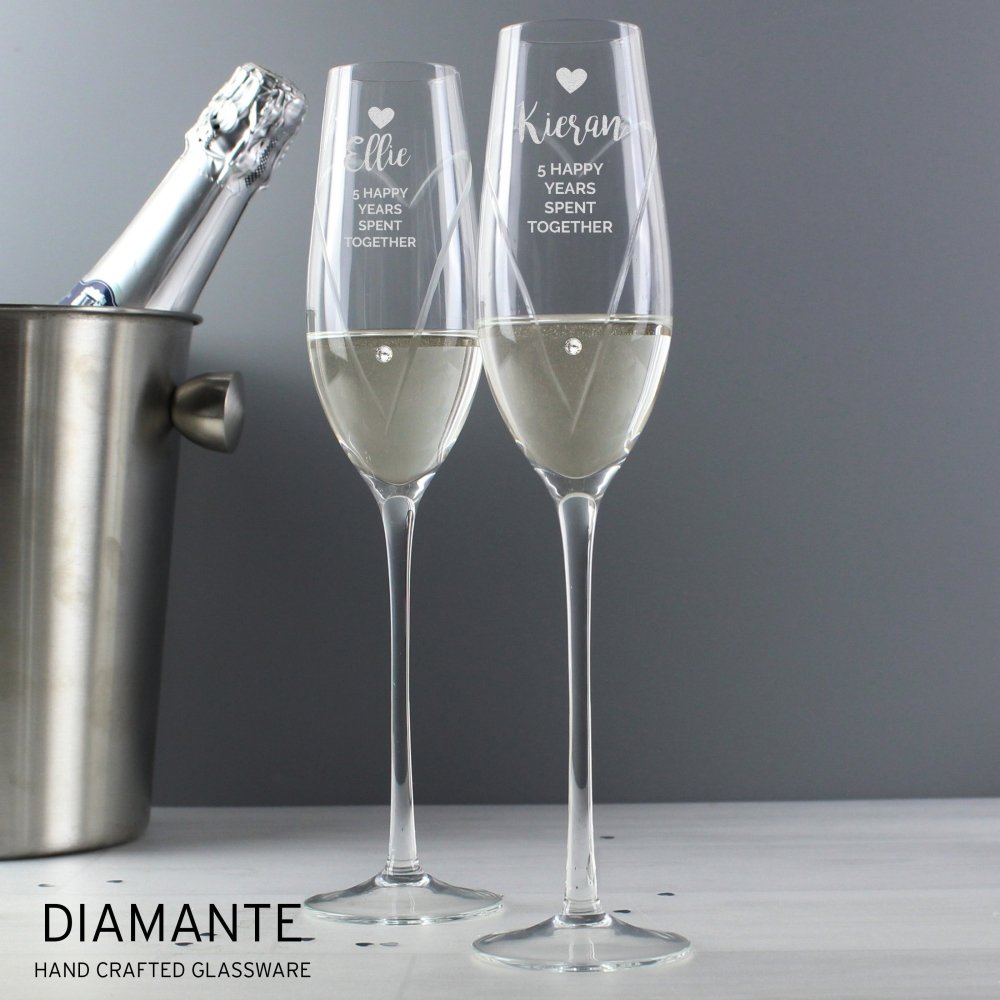 Personalised Hand Cut Heart Celebration Pair Of Flutes With Gift Box