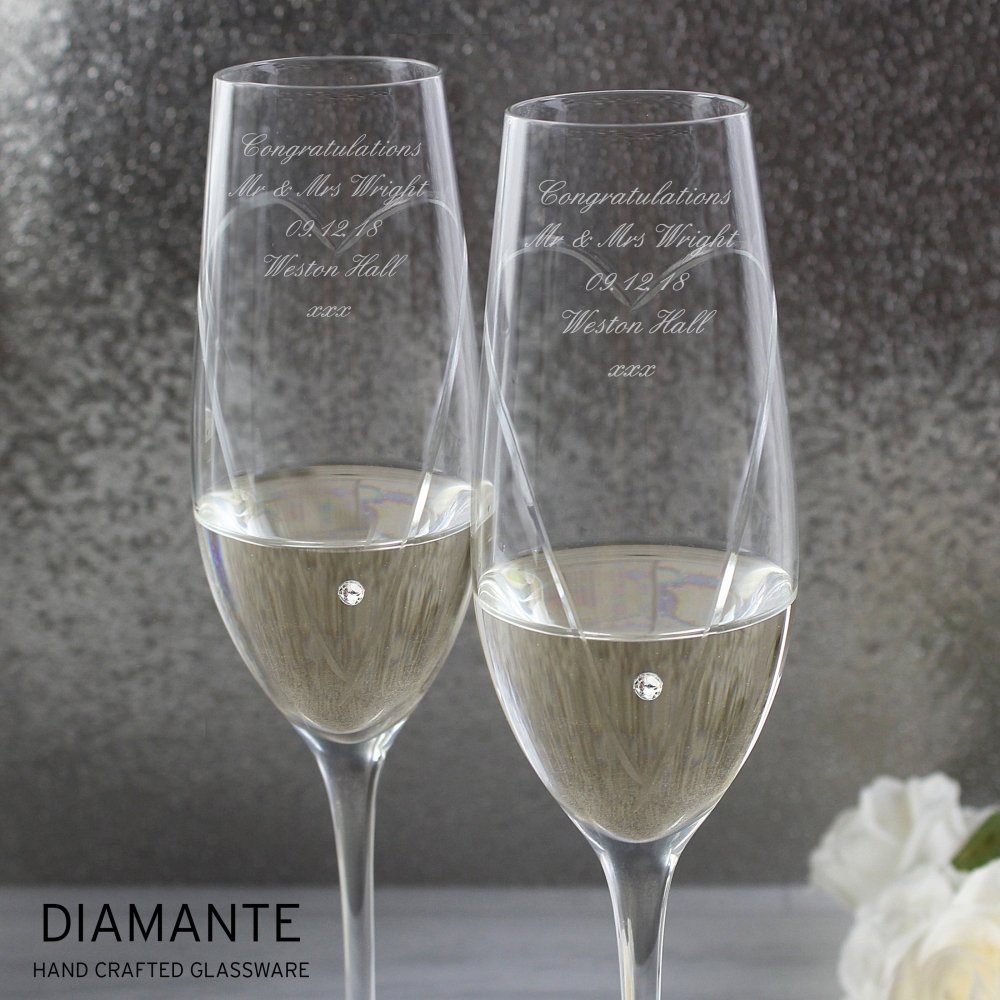 Personalised Hand Cut Heart Pair Of Flutes With Gift Box