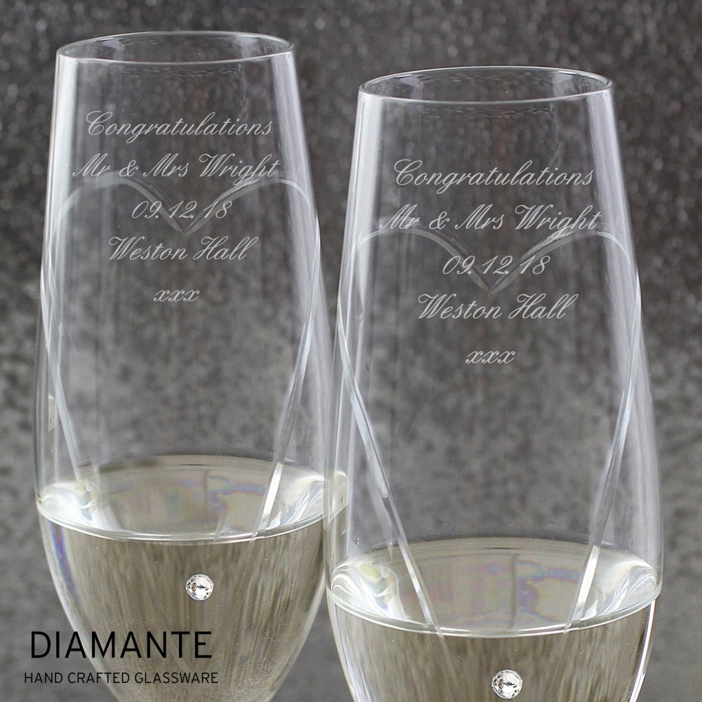 Personalised Hand Cut Heart Pair Of Flutes With Gift Box