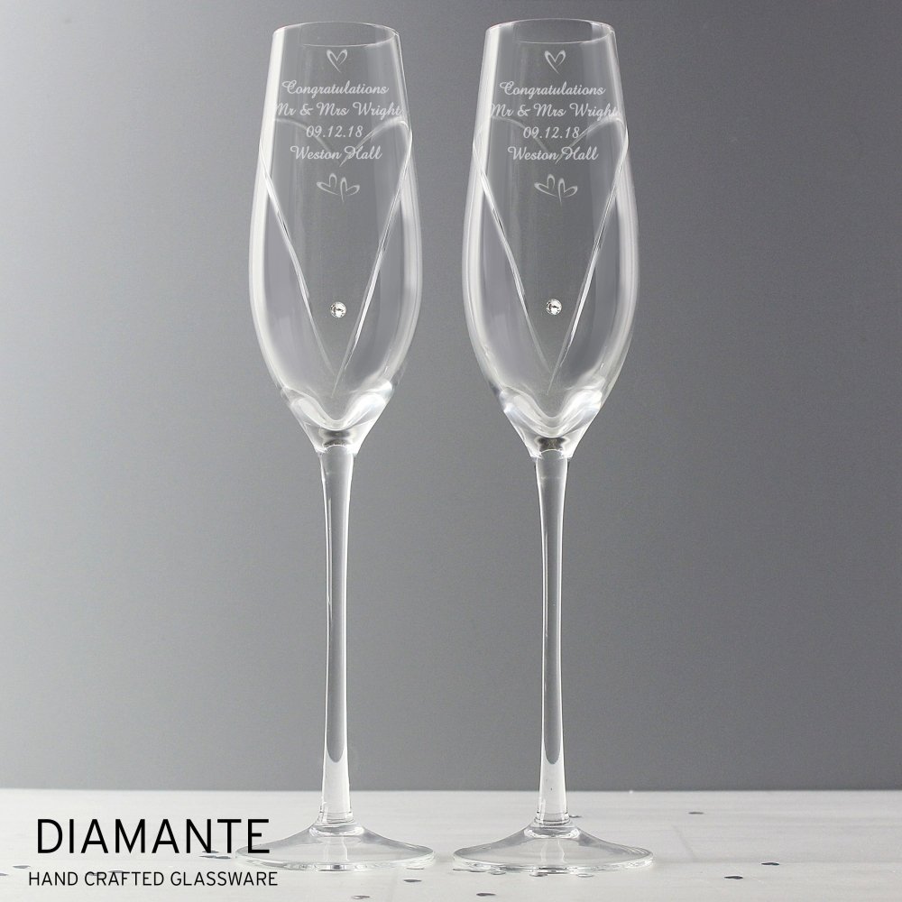 Personalised Hand Cut Little Hearts Pair Of Flutes With Gift Box