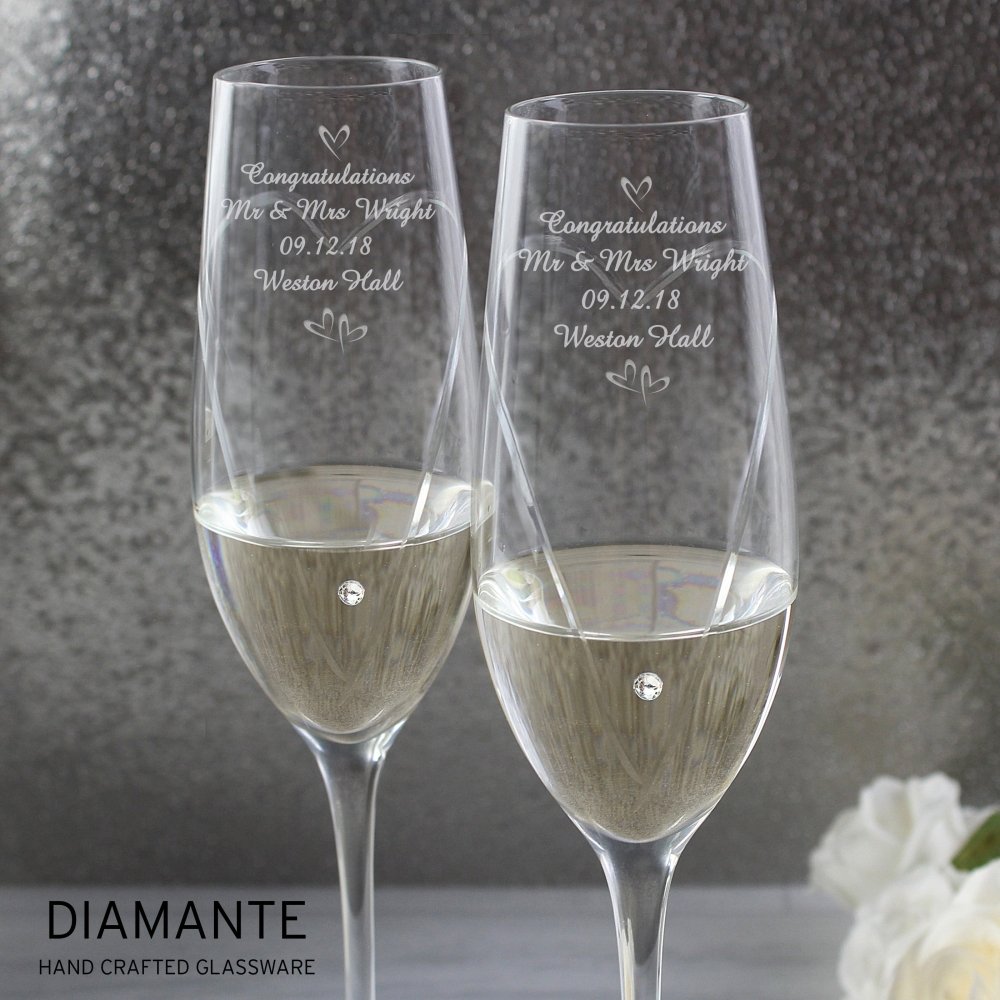 Personalised Hand Cut Little Hearts Pair Of Flutes With Gift Box