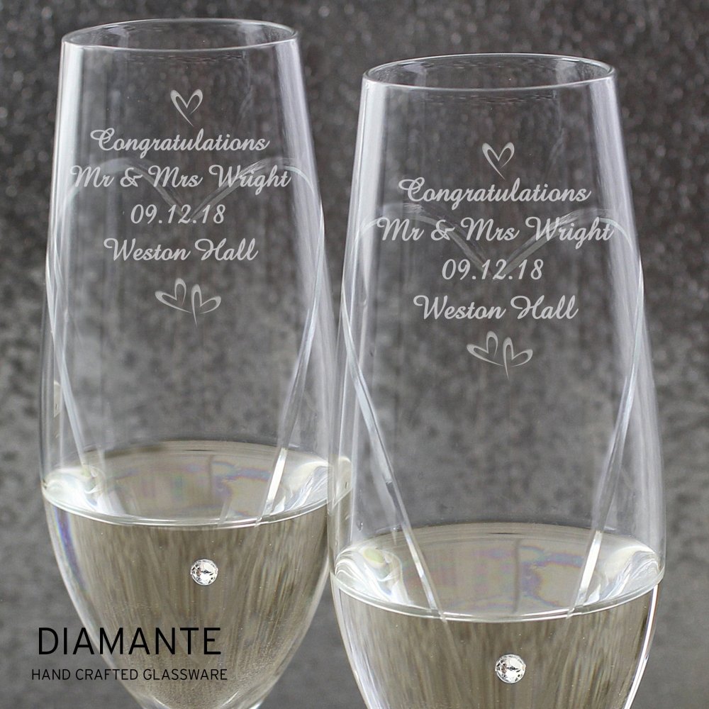 Personalised Hand Cut Little Hearts Pair Of Flutes With Gift Box