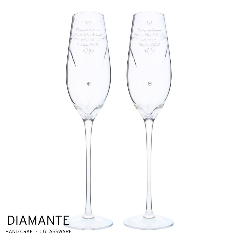 Personalised Hand Cut Little Hearts Pair Of Flutes With Gift Box