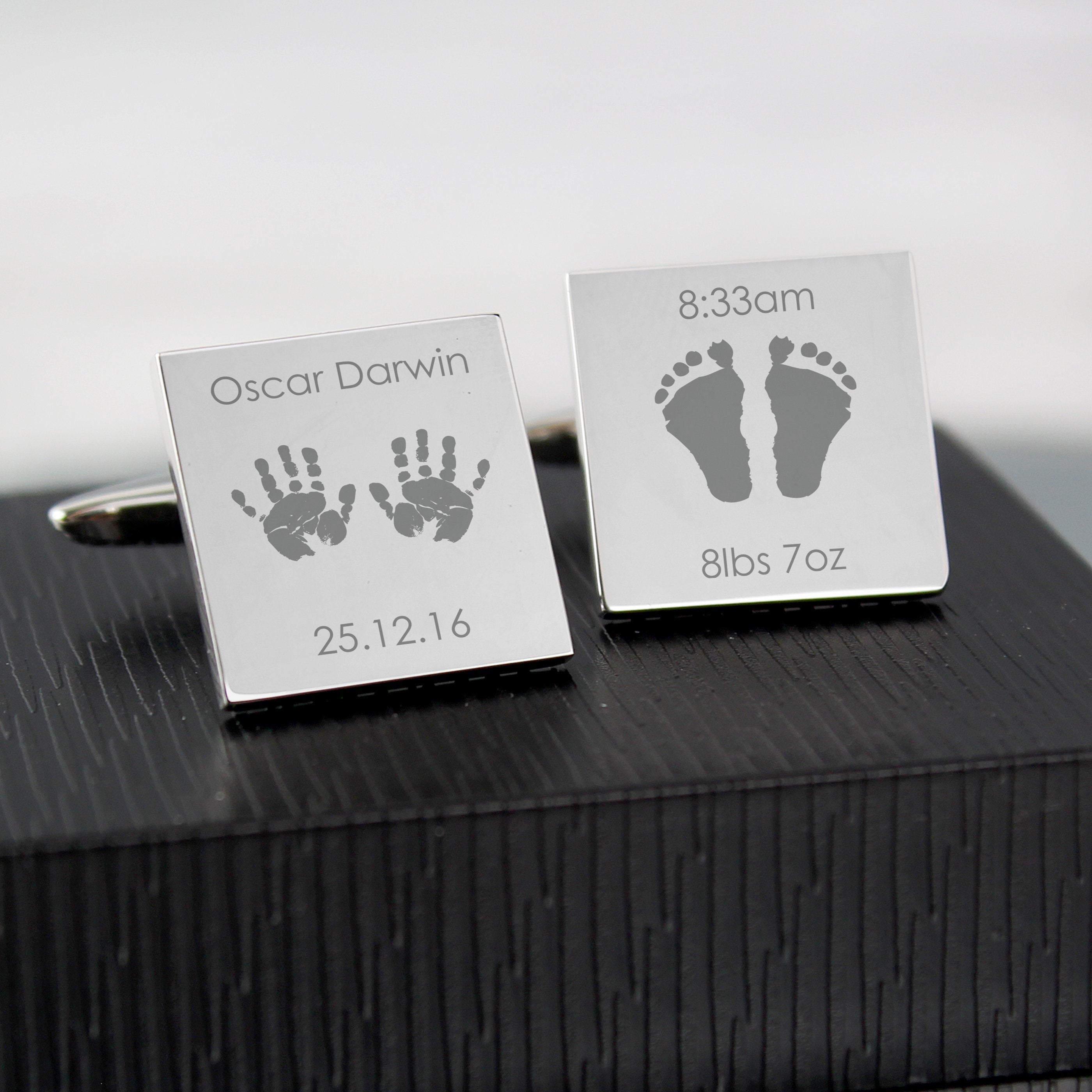 Personalised Hands And Feet New Baby Square Cufflinks