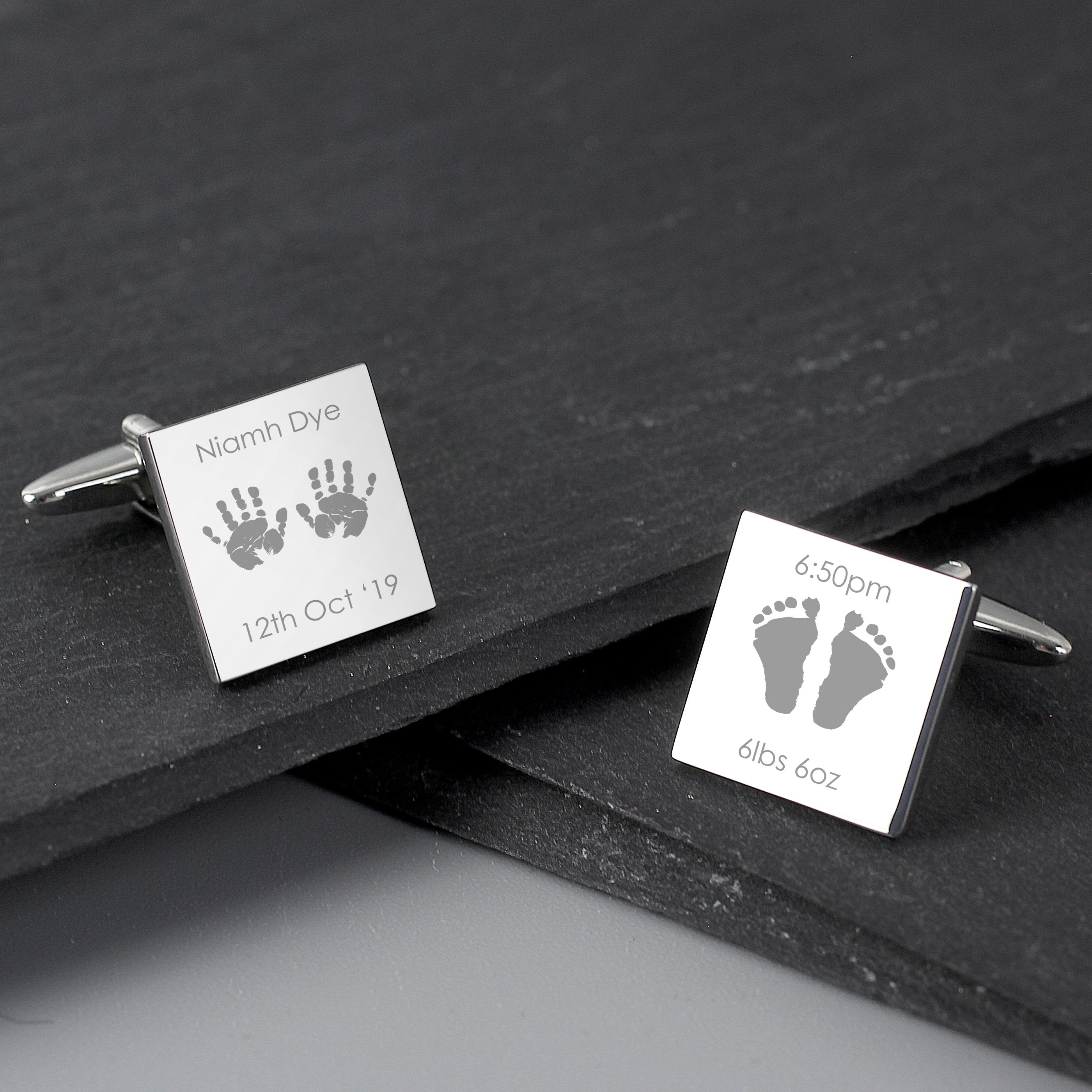 Personalised Hands And Feet New Baby Square Cufflinks
