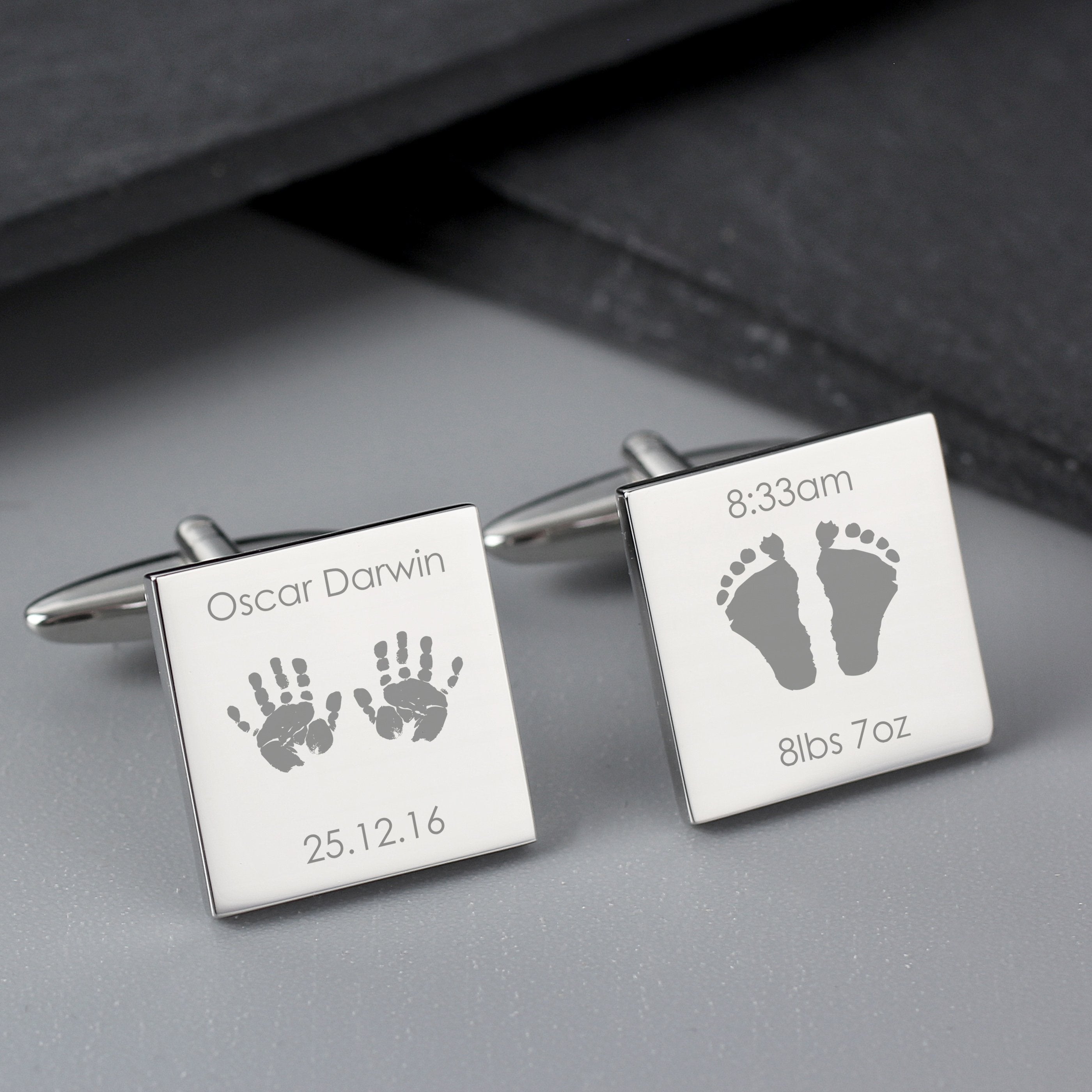Personalised Hands And Feet New Baby Square Cufflinks