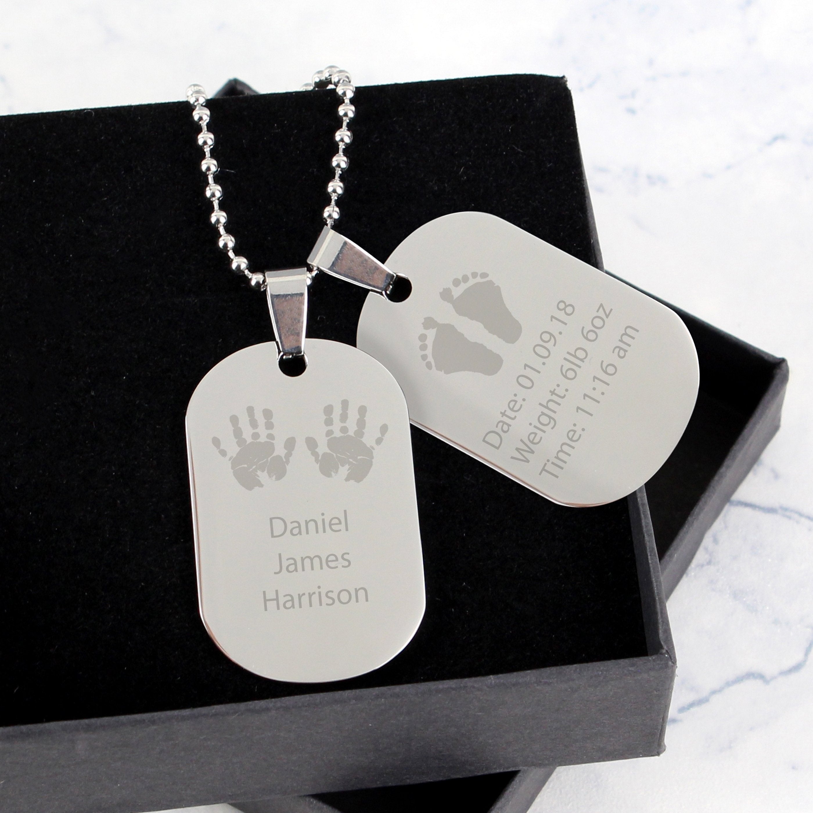 Personalised Hands And Feet New Baby Stainless Steel Double Dog Tag Necklace
