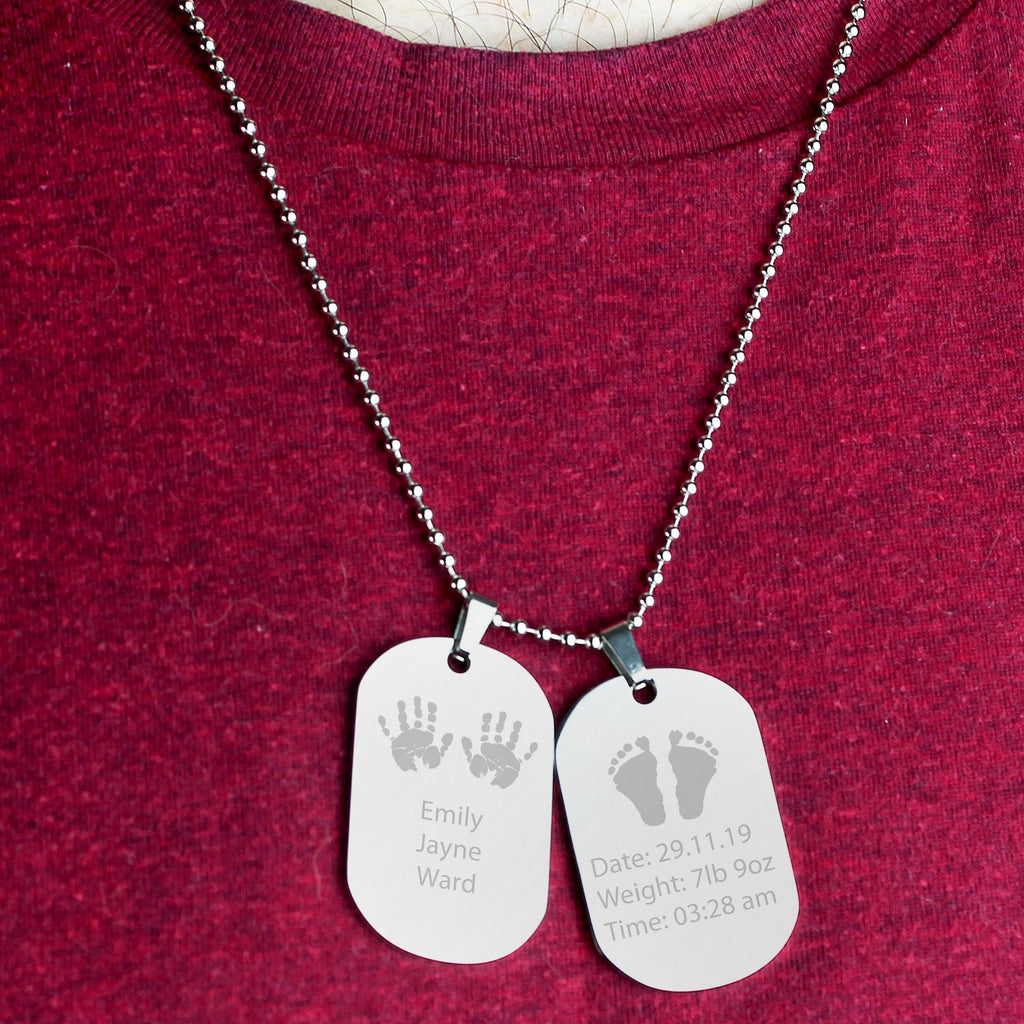Personalised Hands And Feet New Baby Stainless Steel Double Dog Tag Necklace