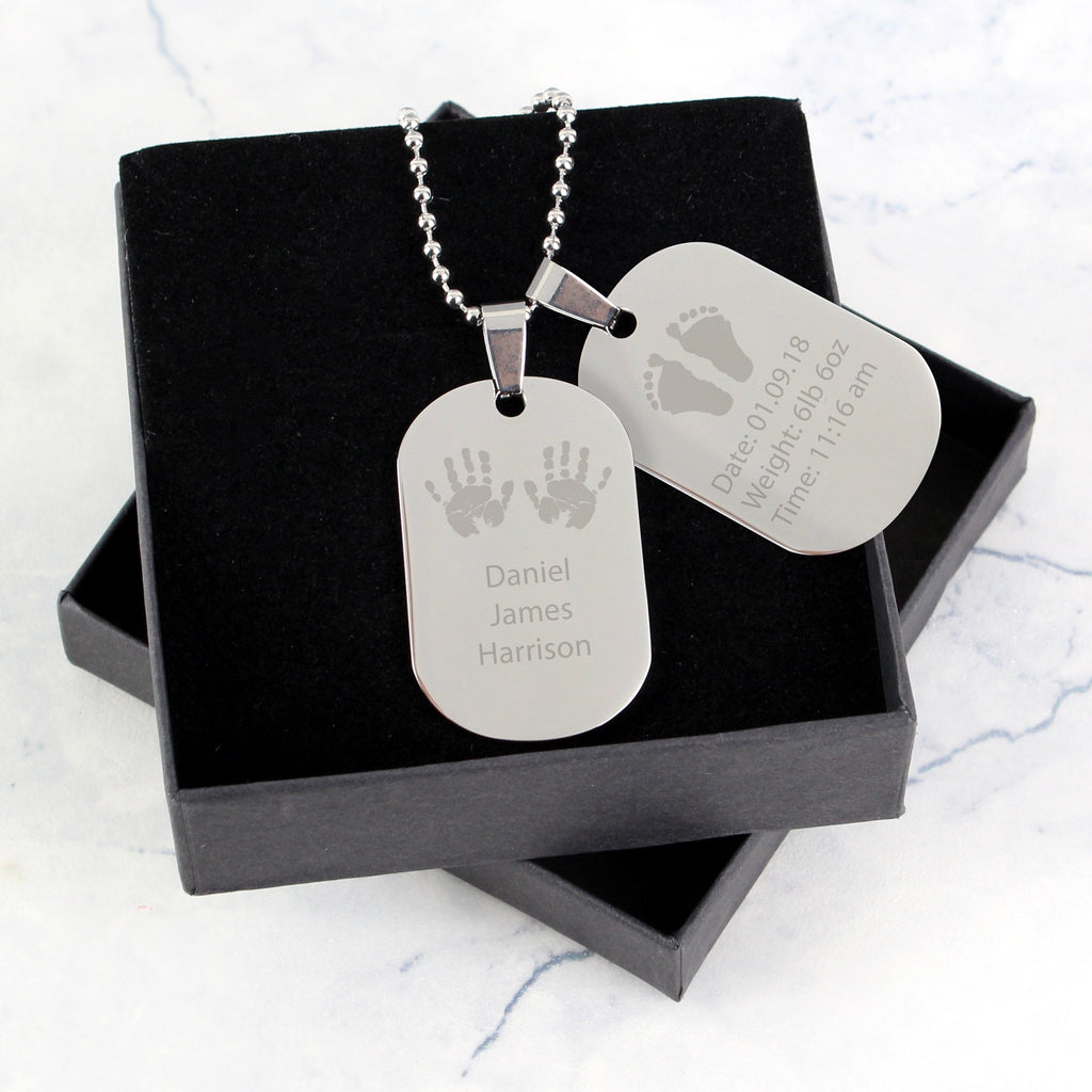 Personalised Hands And Feet New Baby Stainless Steel Double Dog Tag Necklace