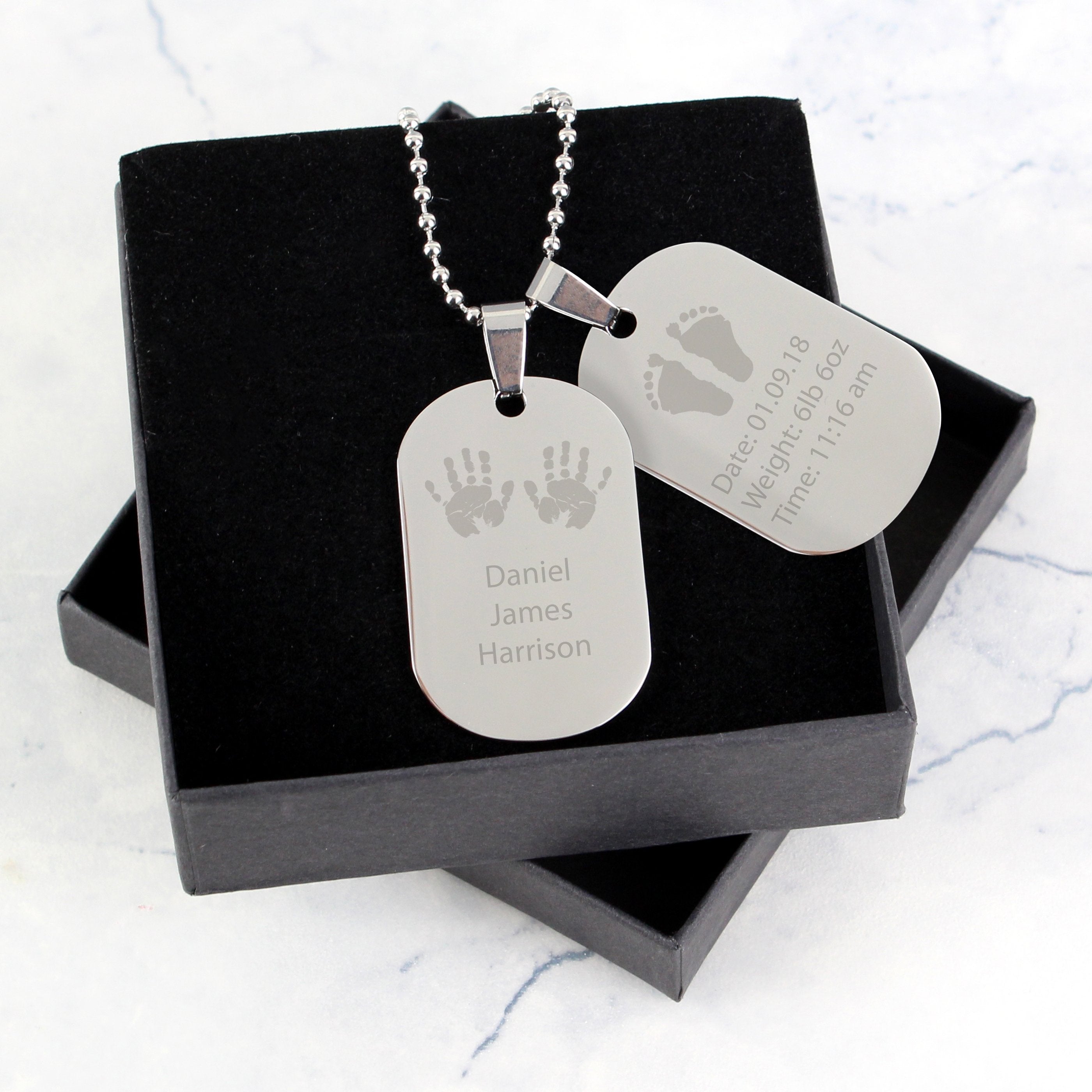Personalised Hands And Feet New Baby Stainless Steel Double Dog Tag Necklace