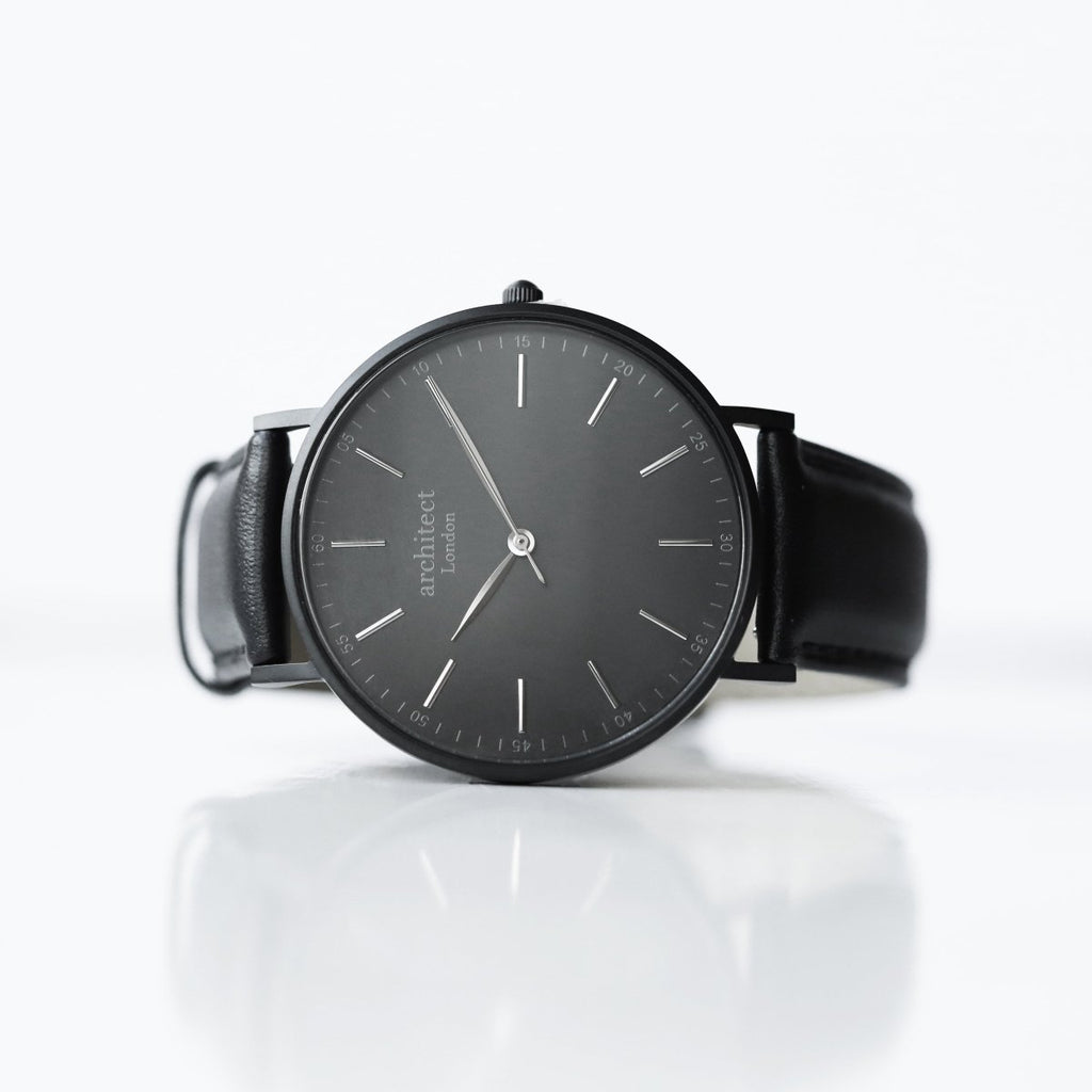 Personalised Handwriting Engraved Men's Minimalist Watch + Jet Black Strap