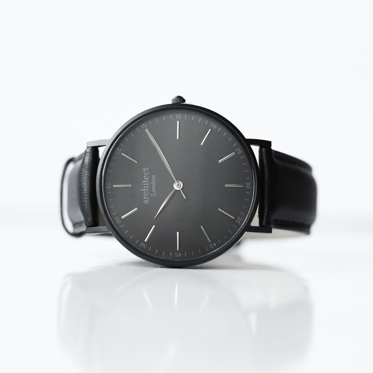 Personalised Handwriting Engraved Men's Minimalist Watch + Jet Black Strap