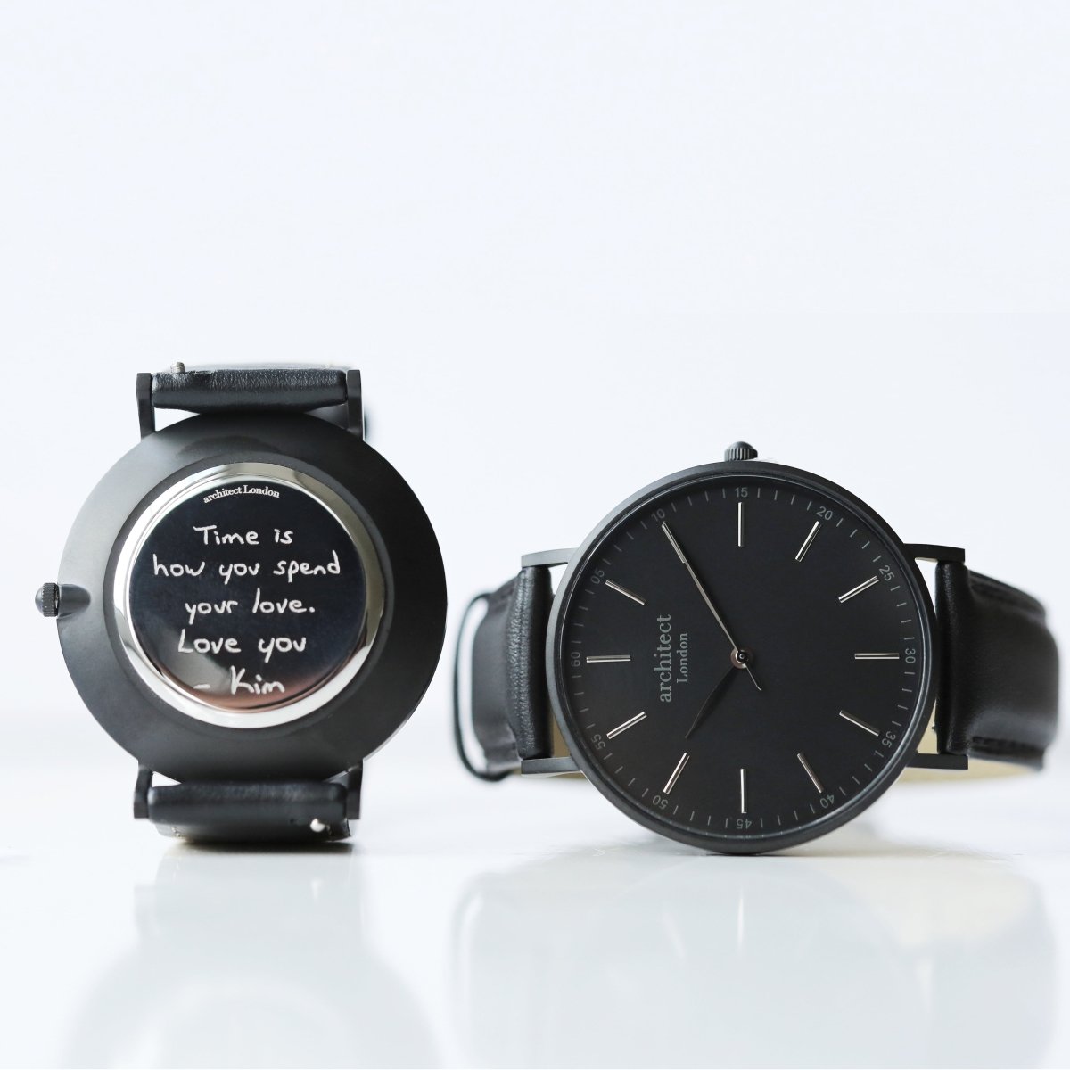 Personalised Handwriting Engraved Men's Minimalist Watch + Jet Black Strap