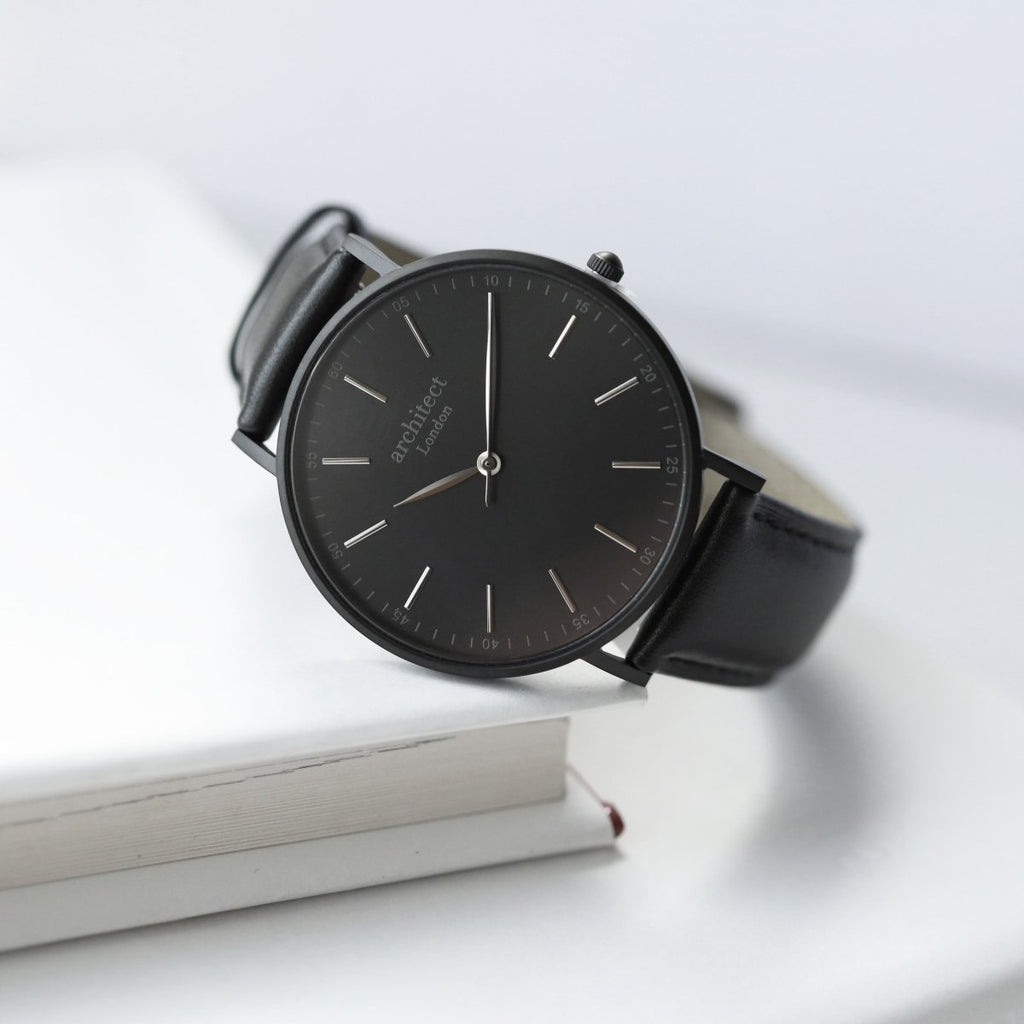 Personalised Handwriting Engraved Men's Minimalist Watch + Jet Black Strap
