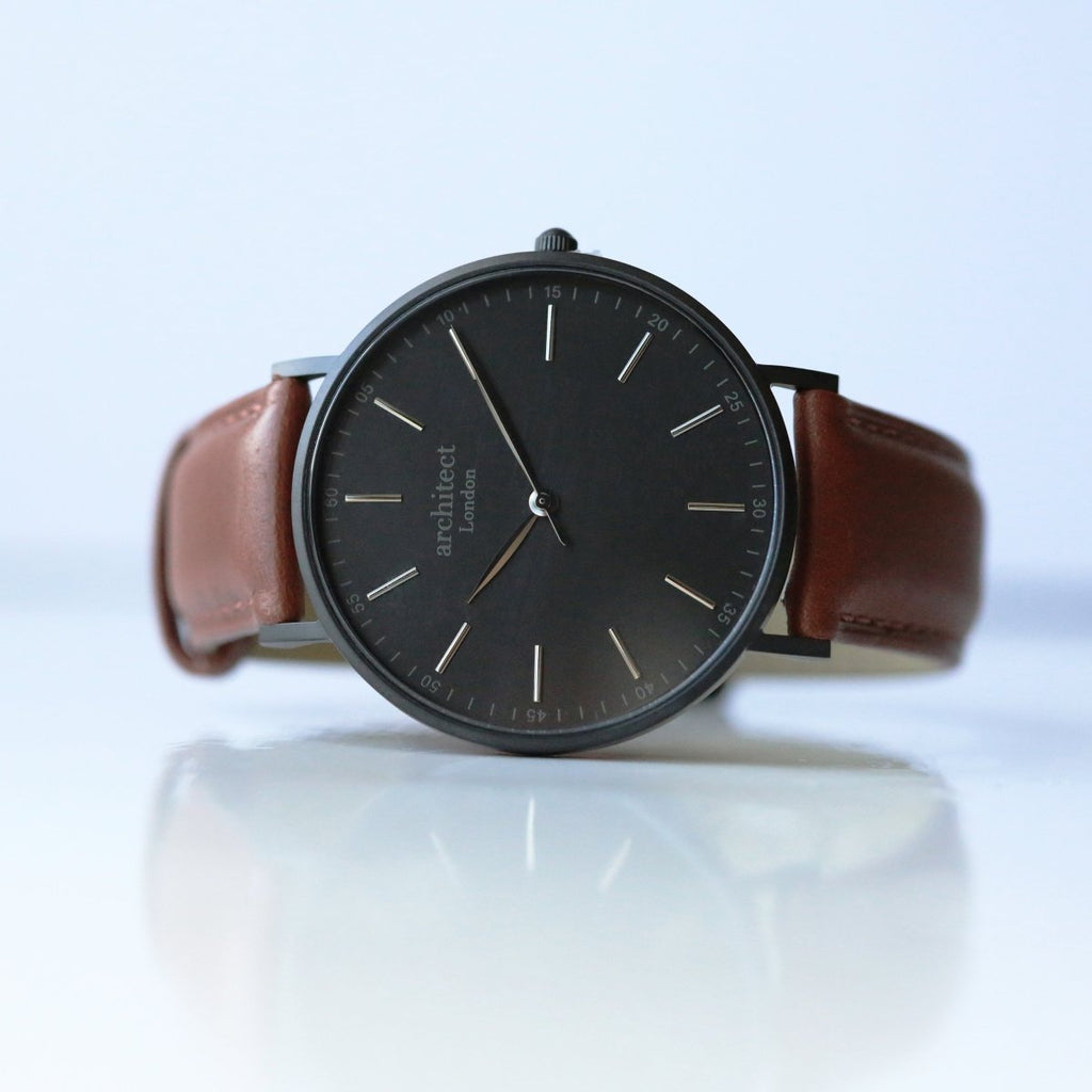 Personalised Handwriting Engraved Men's Minimalist Watch + Walnut Strap