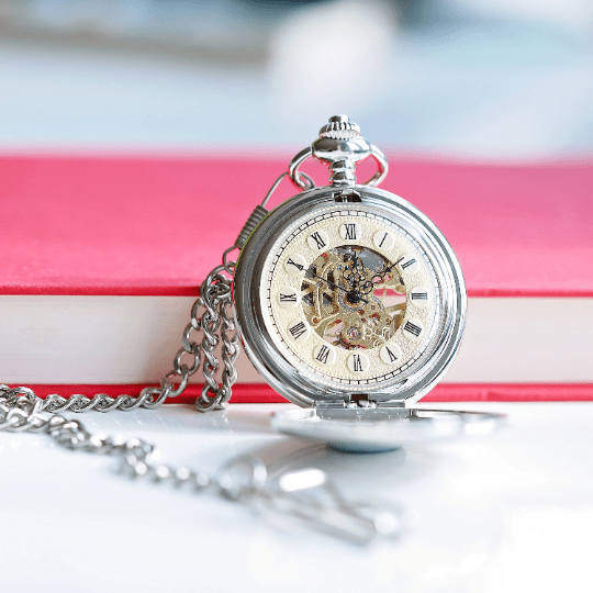 Personalised Handwriting Engraved Roman Skeleton Pocket Watch