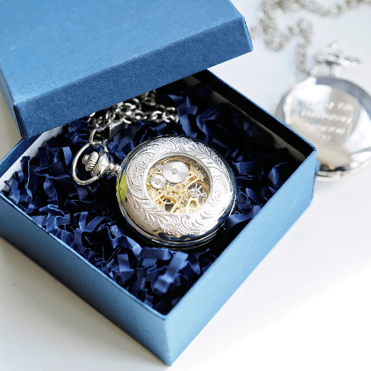 Personalised Handwriting Engraved Roman Skeleton Pocket Watch