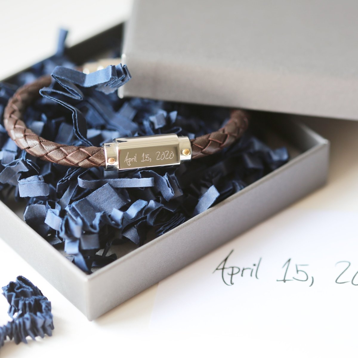 Personalised Handwriting Engraved Twisted Leather Bracelet