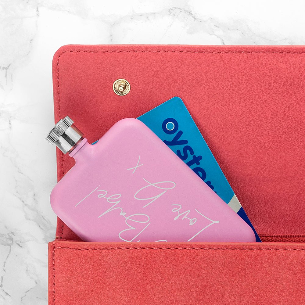 Personalised Handwriting Pink Slimline Flask