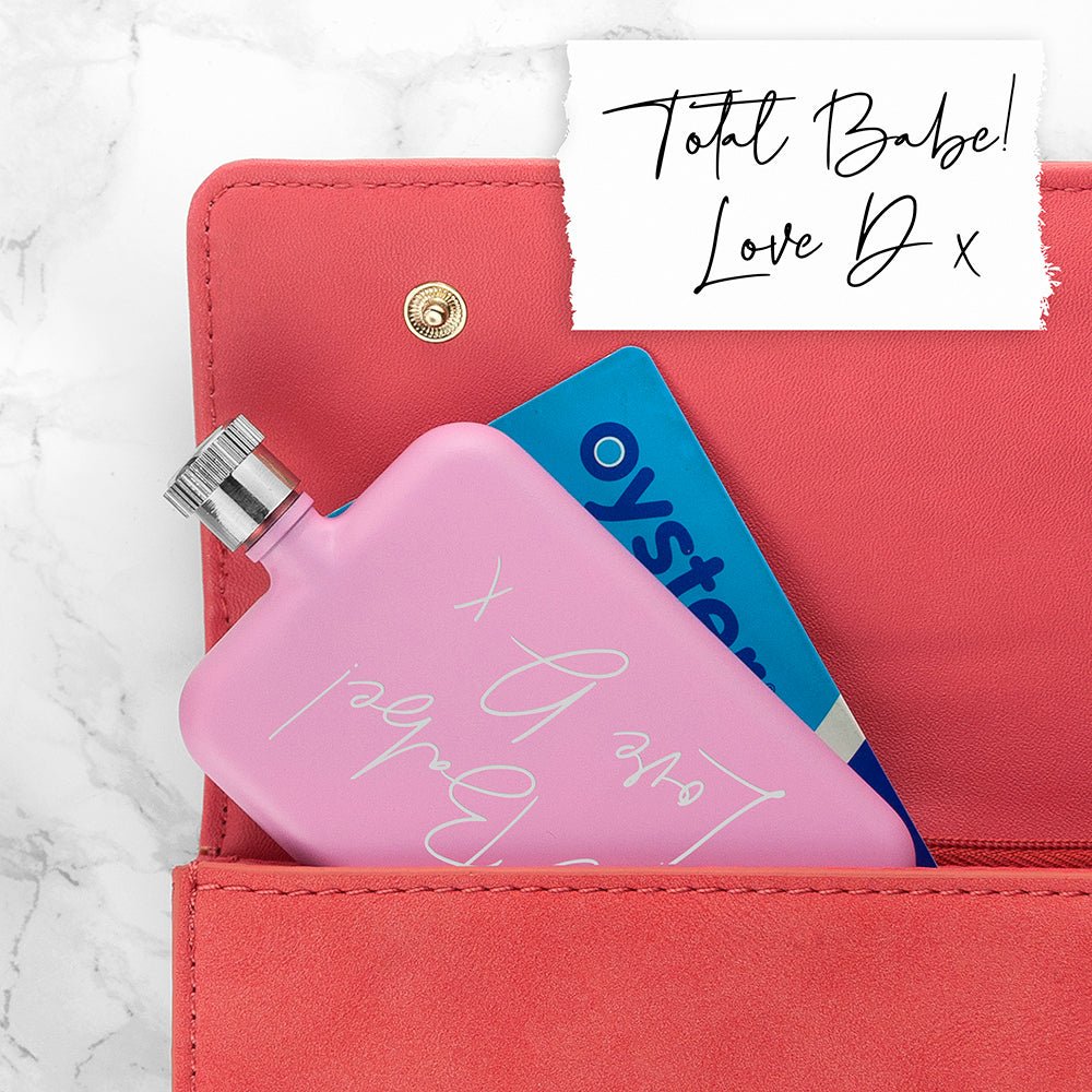Personalised Handwriting Pink Slimline Flask