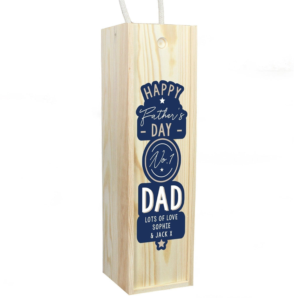 Personalised Happy Father's Day No. 1 Dad Wooden Wine Bottle Box