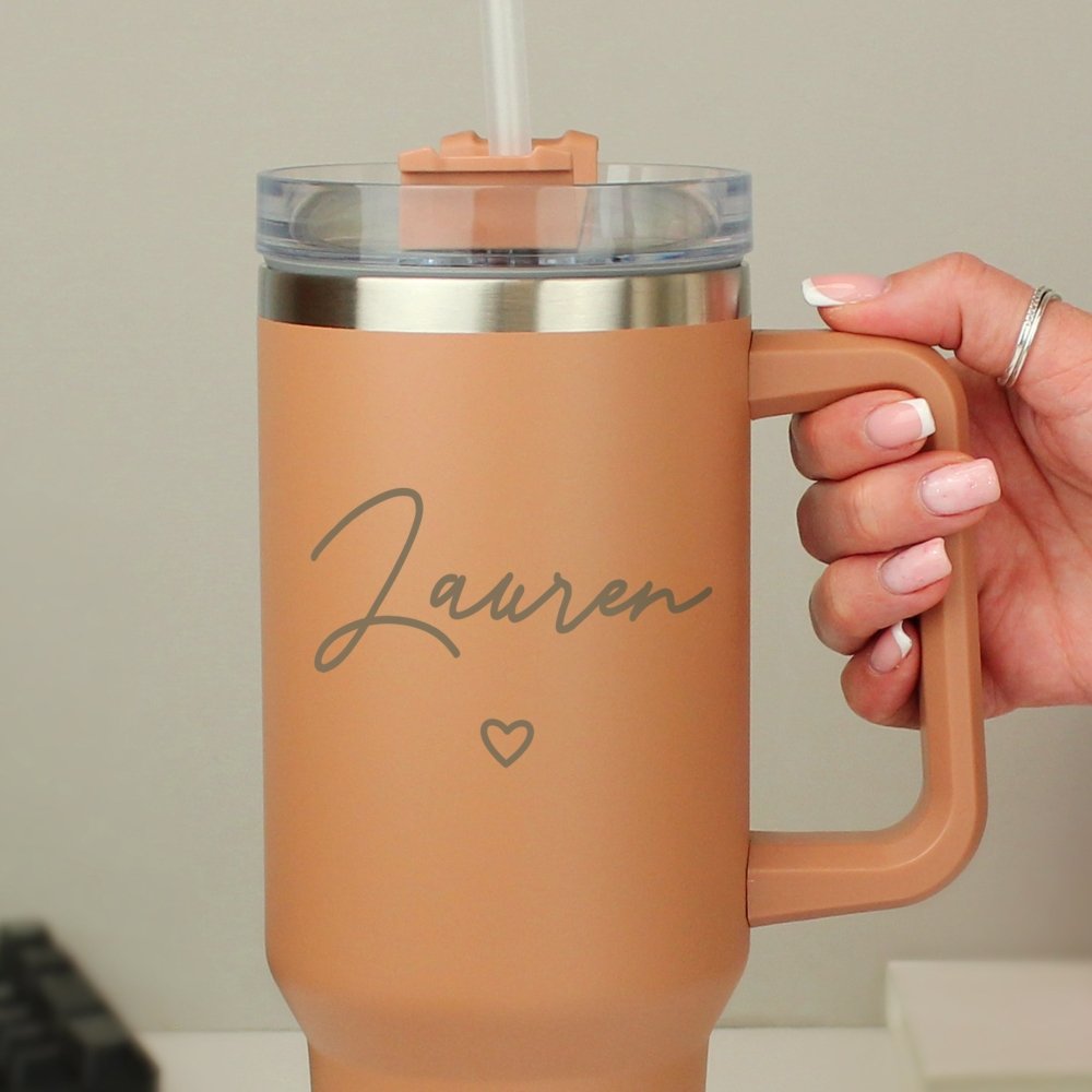 Personalised Heart 40Oz Brown Travel Cup