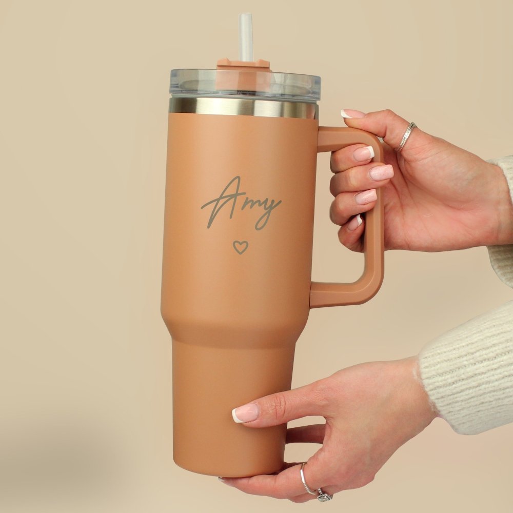Personalised Heart 40Oz Brown Travel Cup