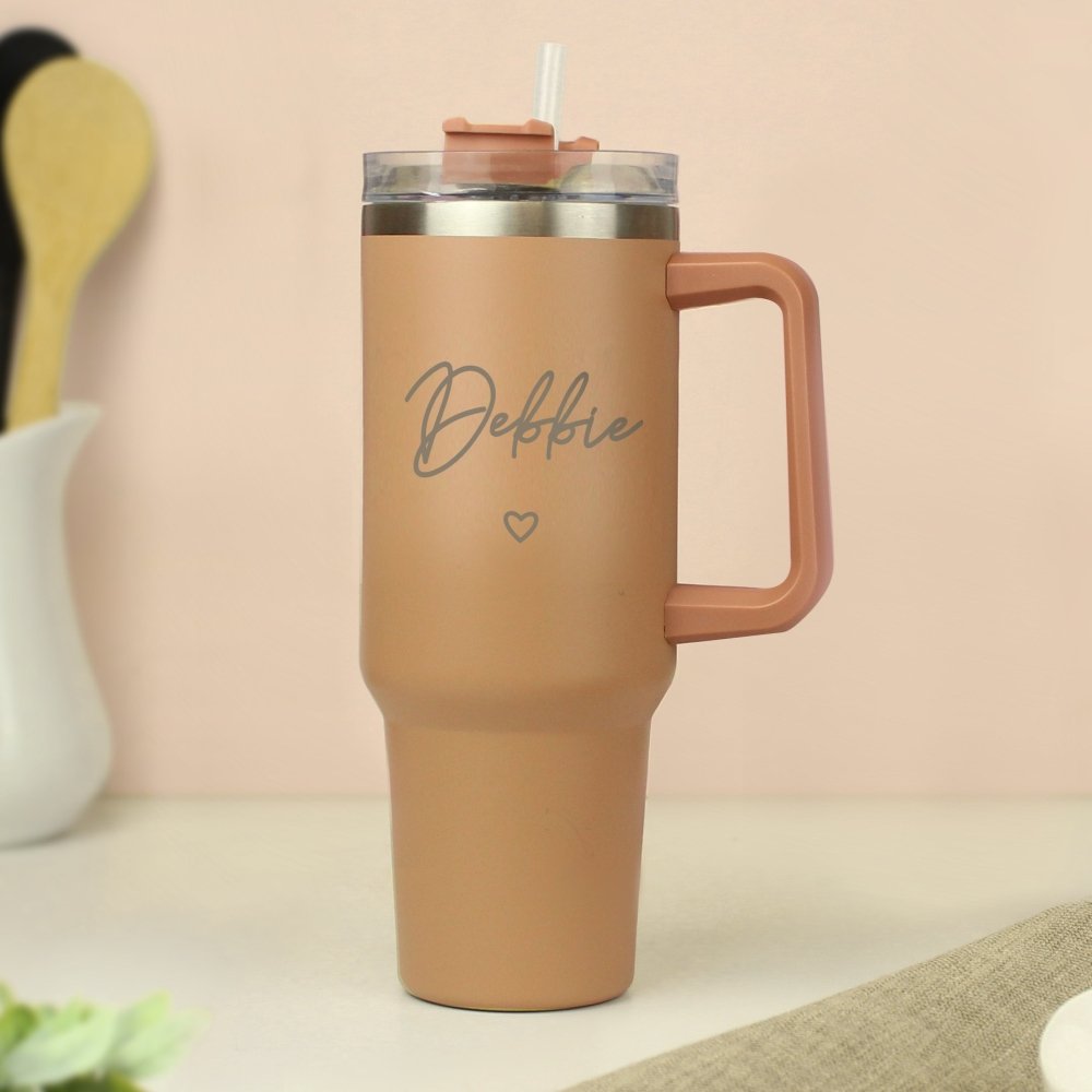 Personalised Heart 40Oz Brown Travel Cup