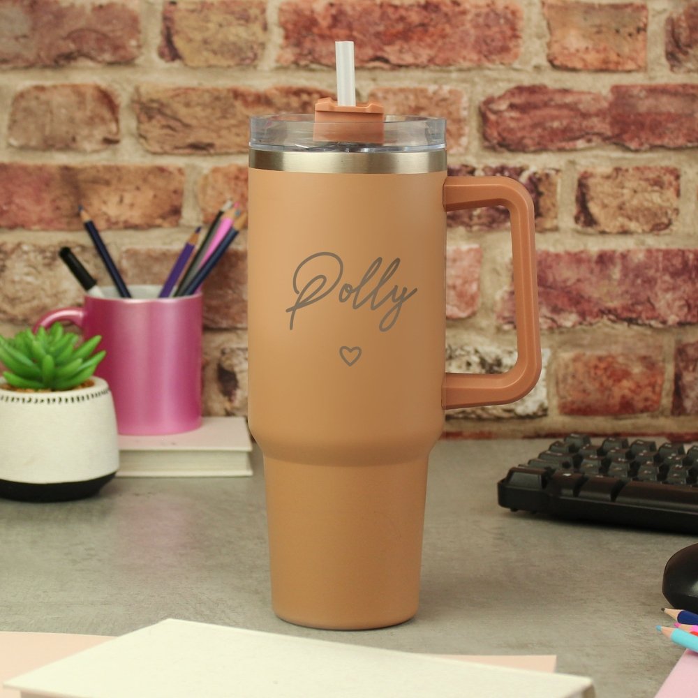 Personalised Heart 40Oz Brown Travel Cup