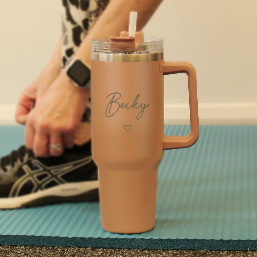 Personalised Heart 40Oz Brown Travel Cup