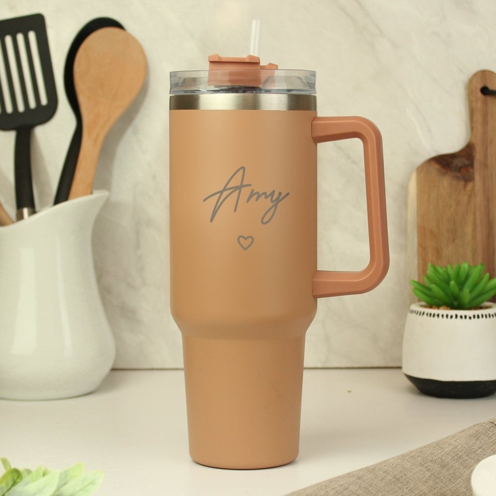 Personalised Heart 40Oz Brown Travel Cup
