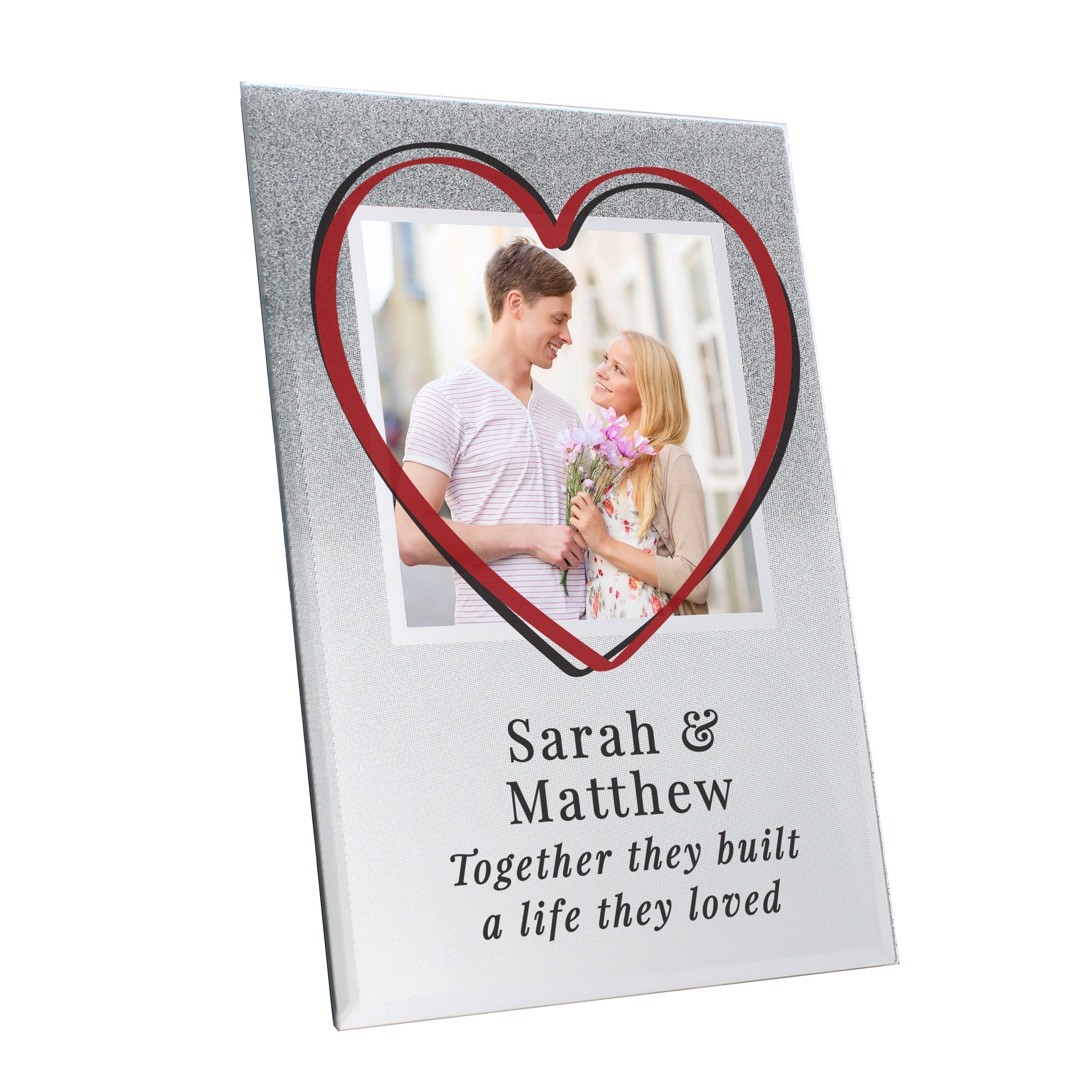 Personalised Heart 4x4 Inch Glitter Glass Photo Frame