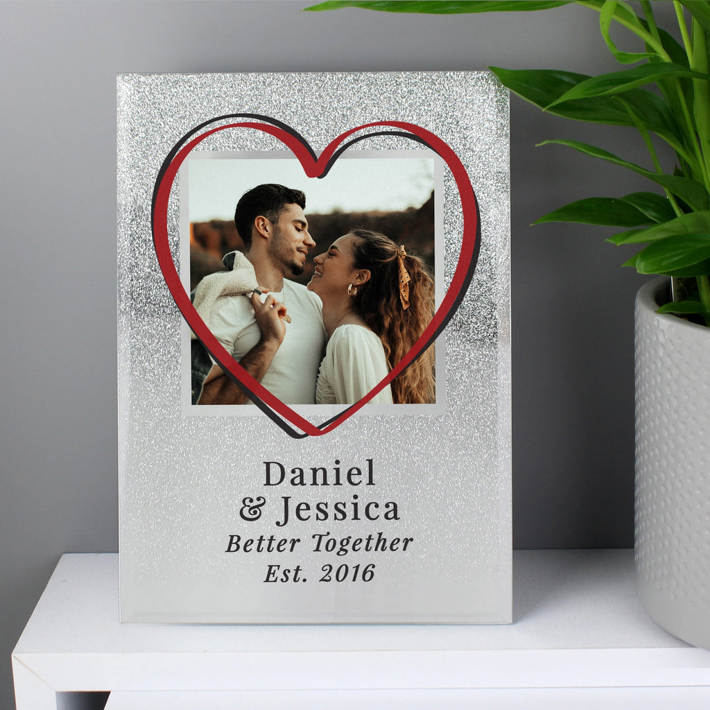 Personalised Heart 4x4 Inch Glitter Glass Photo Frame