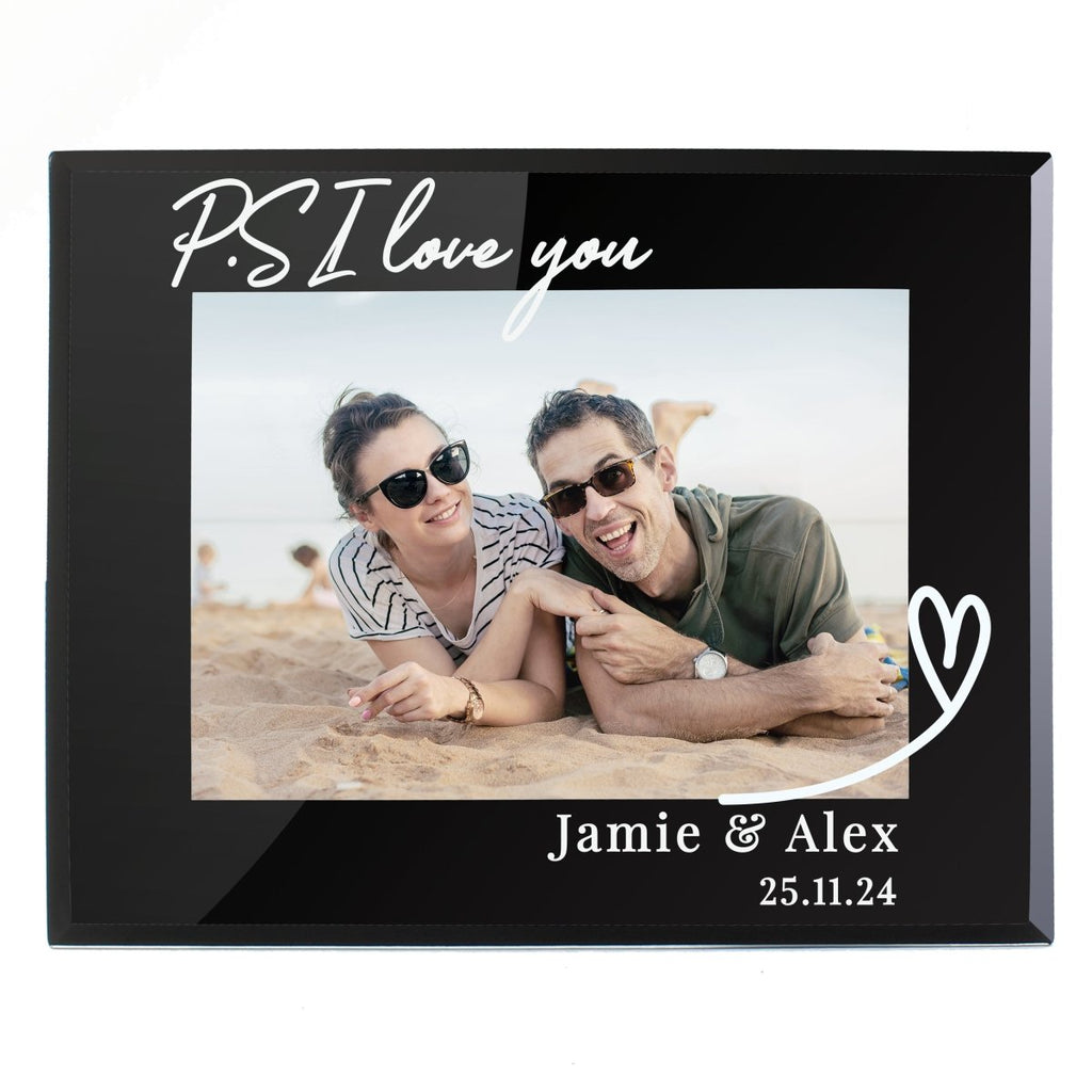 Personalised Heart Black Glass 5x7 Inch Photo Frame