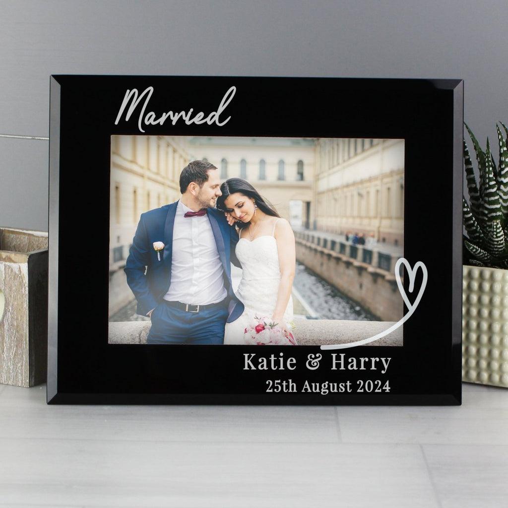 Personalised Heart Black Glass 5x7 Inch Photo Frame