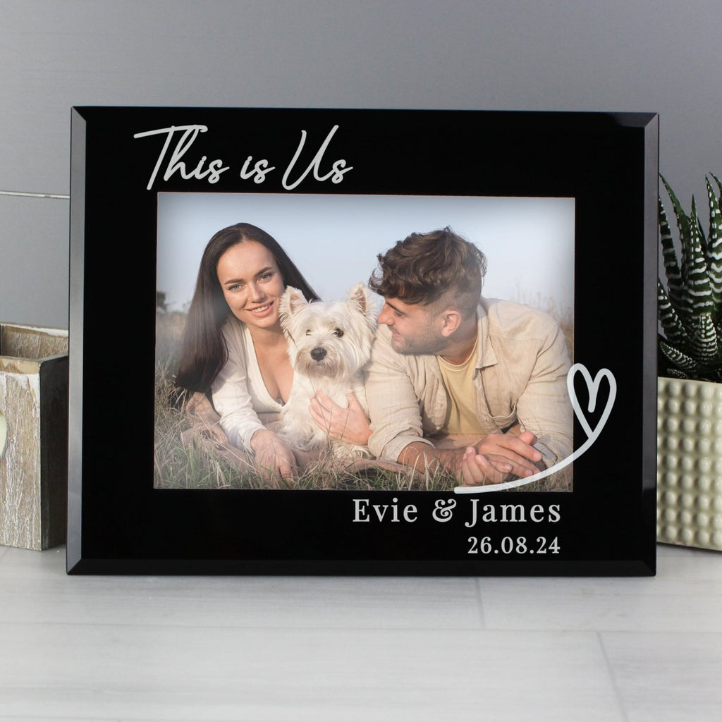 Personalised Heart Black Glass 5x7 Inch Photo Frame