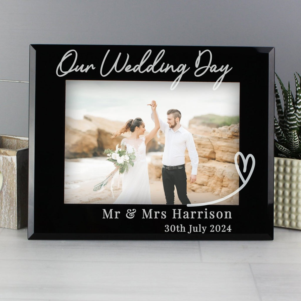 Personalised Heart Black Glass 5x7 Inch Photo Frame