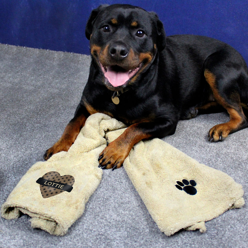 Personalised Heart Brown Microfiber Pet Towel