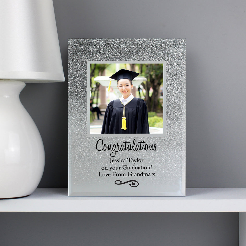 Personalised Heart & Swirl 4x4 Glitter Glass Photo Frame
