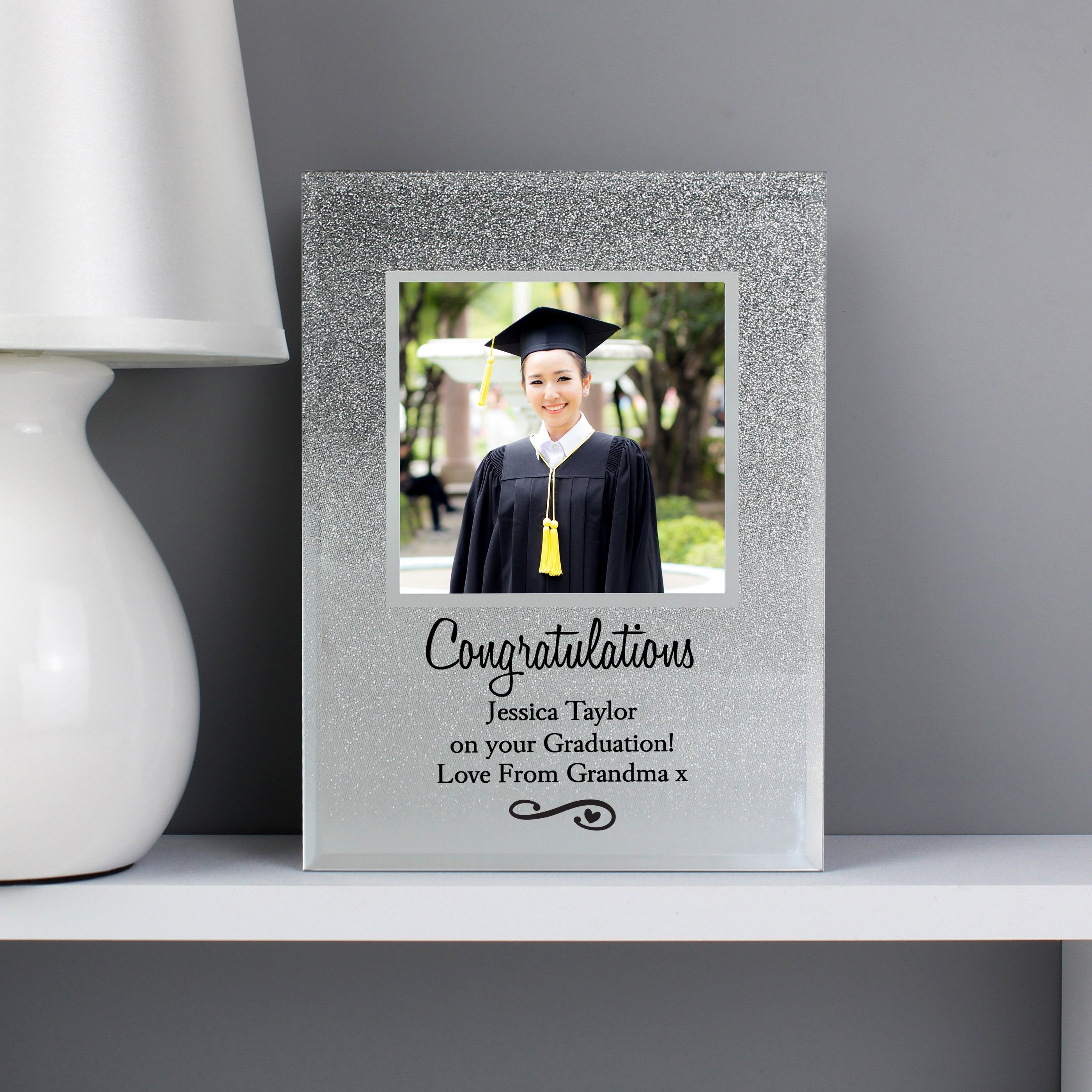 Personalised Heart & Swirl 4x4 Glitter Glass Photo Frame