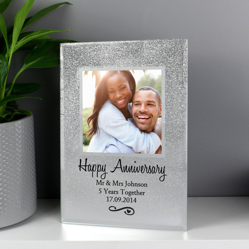 Personalised Heart & Swirl 4x4 Glitter Glass Photo Frame