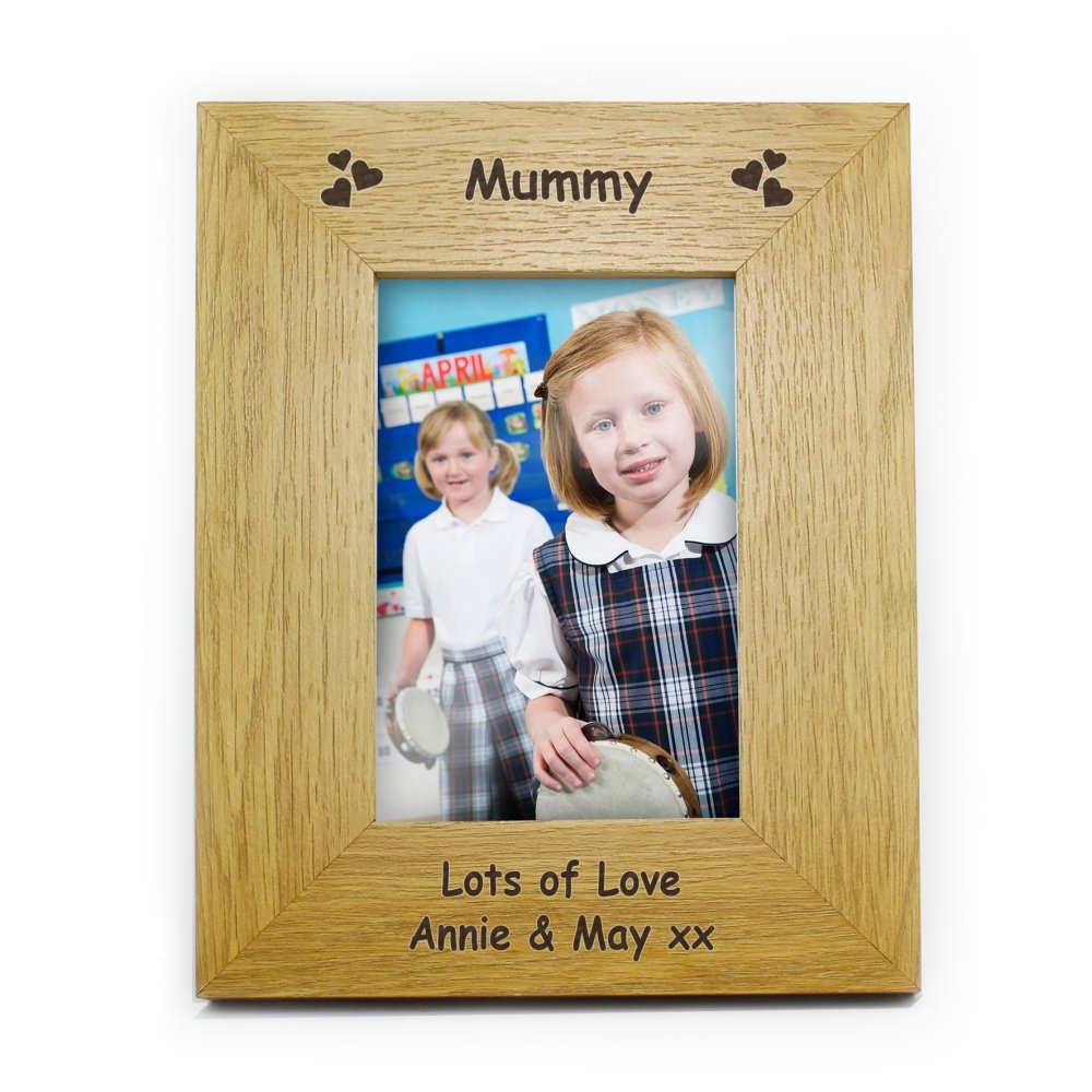 Personalised Hearts 4x6 Inch Oak Finish Photo Frame