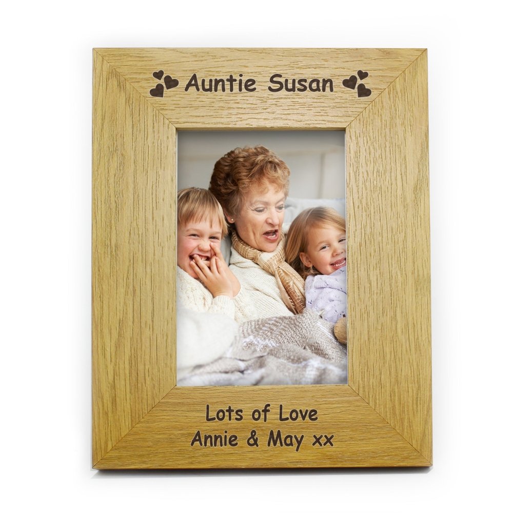 Personalised Hearts 4x6 Inch Oak Finish Photo Frame