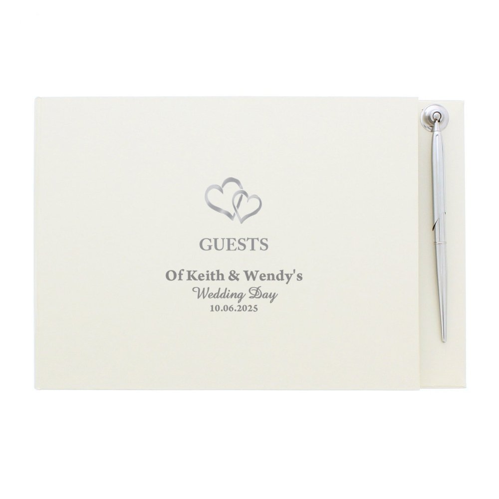 Personalised Hearts Design Hardback Guest Book & Pen
