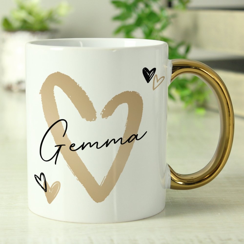 Personalised Hearts Gold HandLED Mug