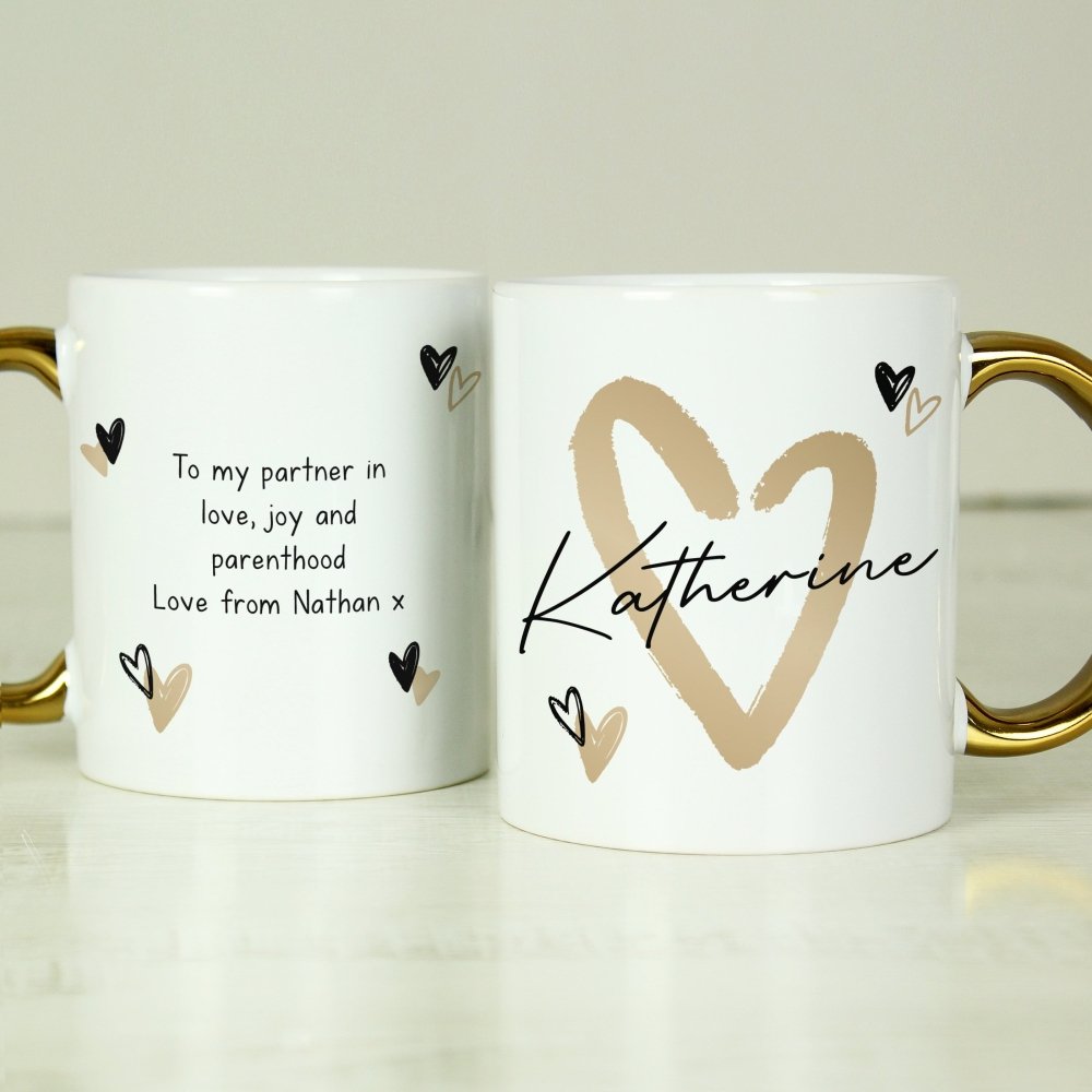 Personalised Hearts Gold HandLED Mug