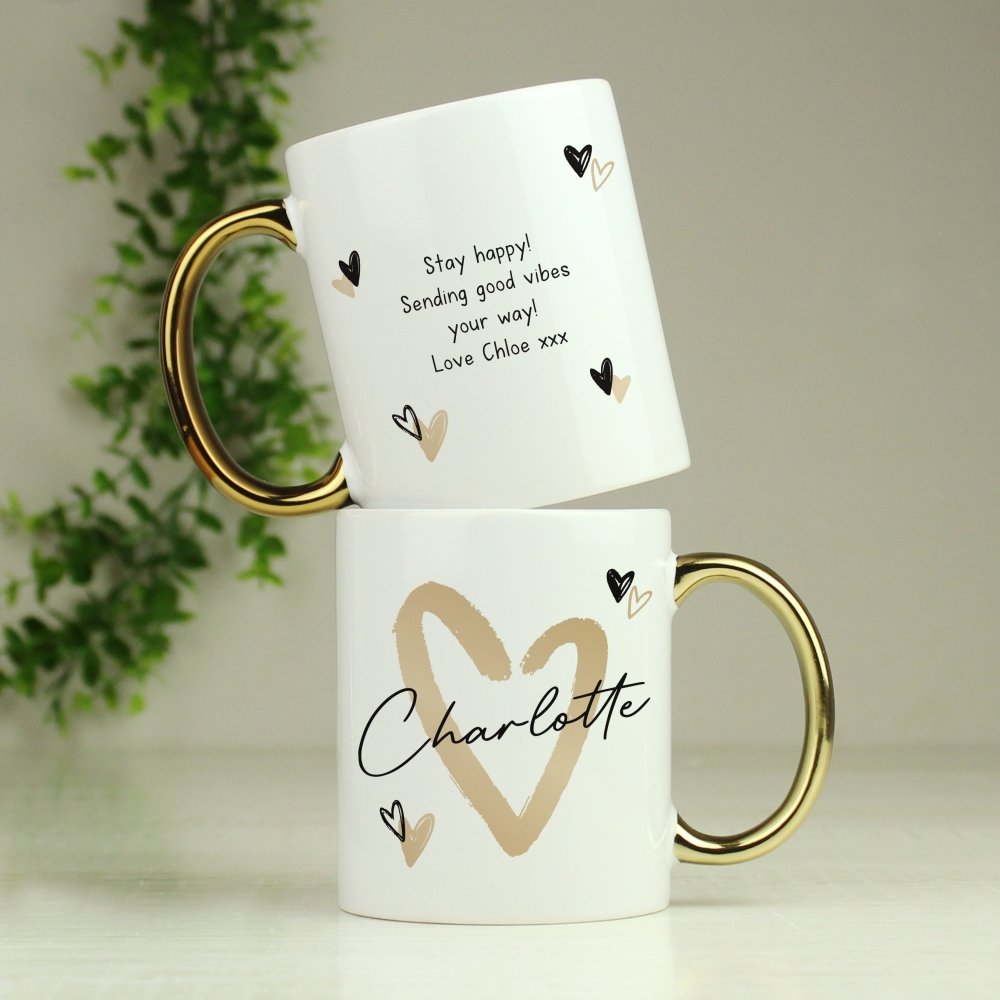 Personalised Hearts Gold HandLED Mug