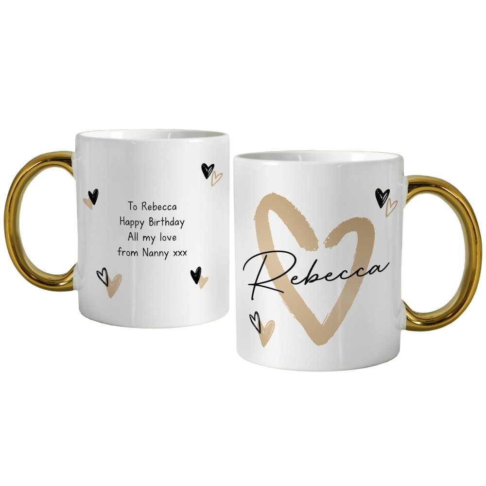 Personalised Hearts Gold HandLED Mug